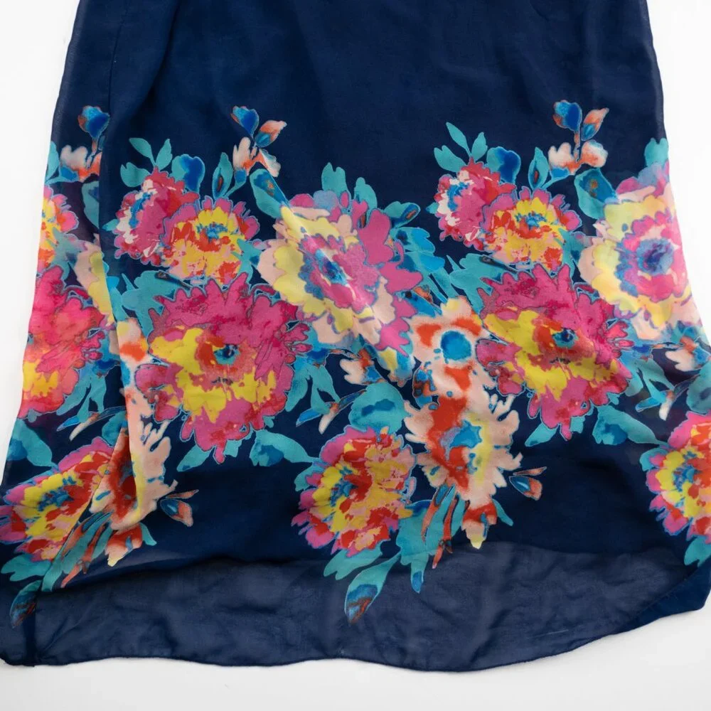 OLD NAVY blue sleeveless flutter v-neck full length floral dress size S - Picture 4 of 8